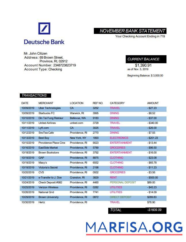 Realistic Germany Deutsche bank statement template